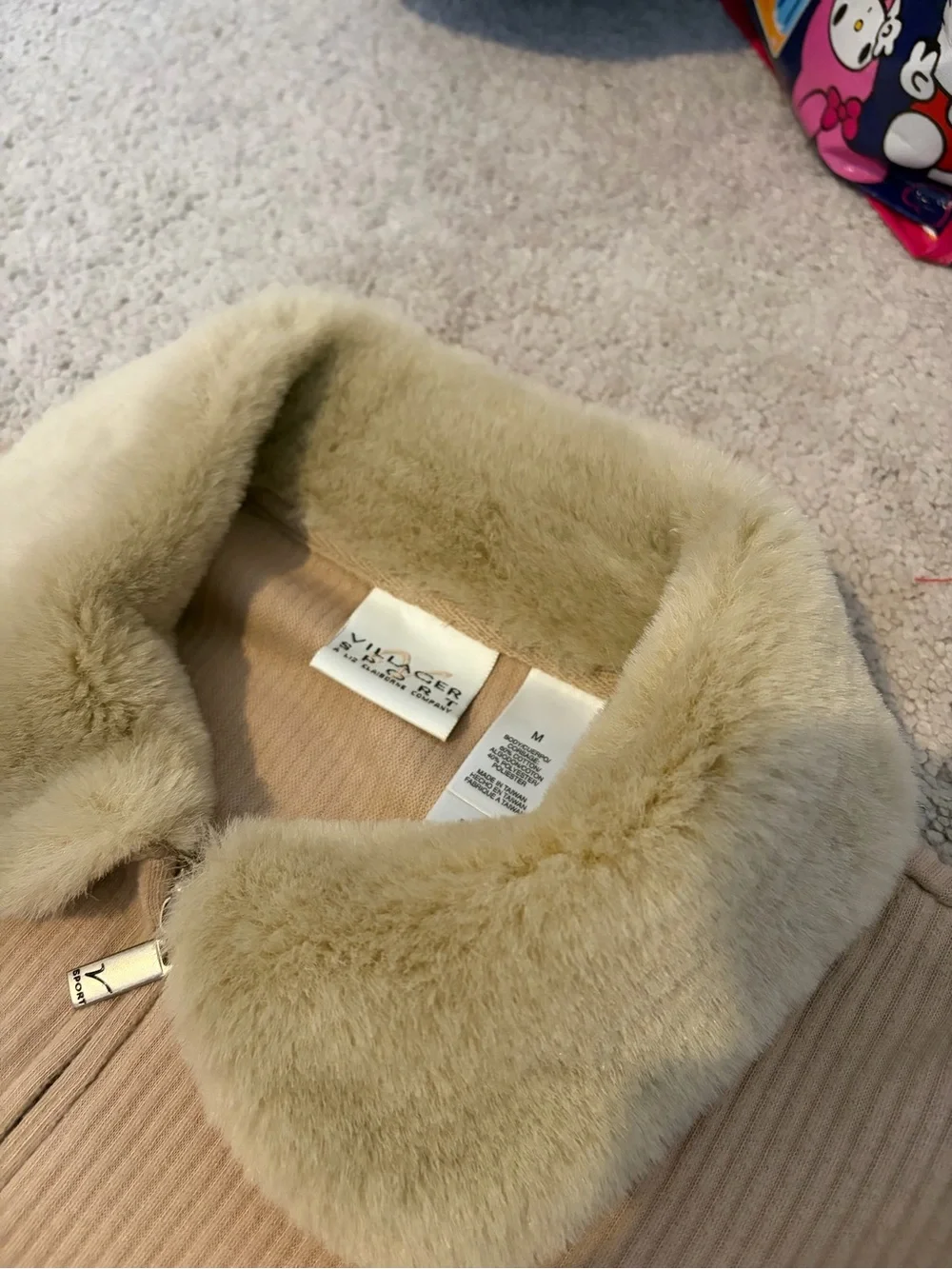 Villager Sport Beige Ribbed Cowl Collar Sweater Jacket